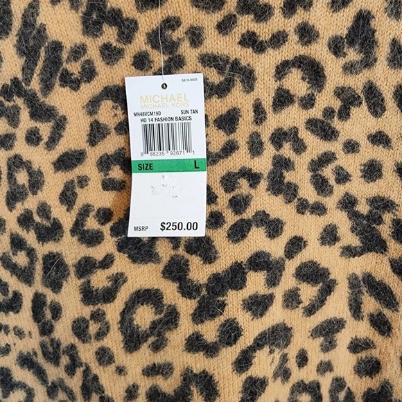 NWT Michael Kors Animal Leopard Print Angora Blend Sweater V Neck Dress SZ Large - Picture 7 of 9